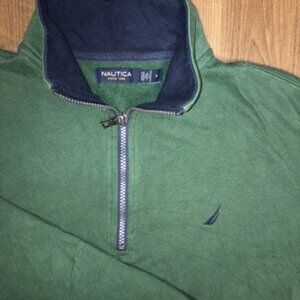 VINTAGE Nautica Sweater Adult Medium Green Quarter Zip Pullover Men’s Casual